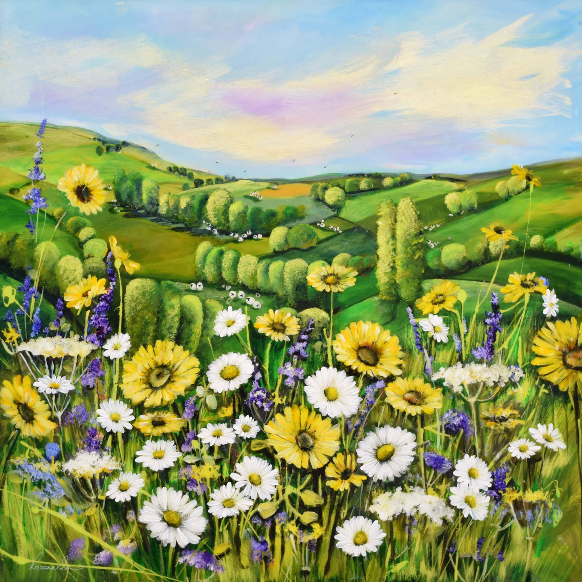 Roz Bell - Greens And Yellows - Original Painting Artwork by Rozanne Bell