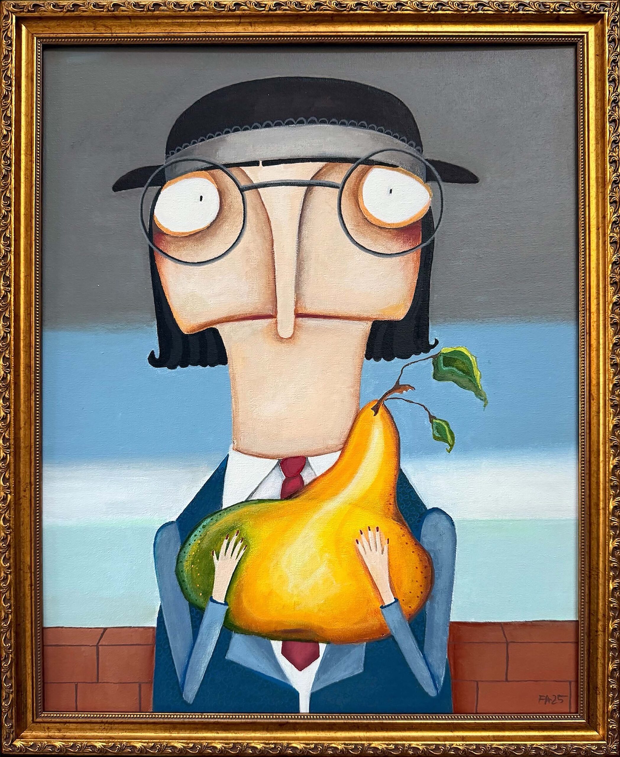 Theresa Franziska Jaenisch - Original Painting. 'William's Christ Pear. Inspired by Ren&eacute; Magritte