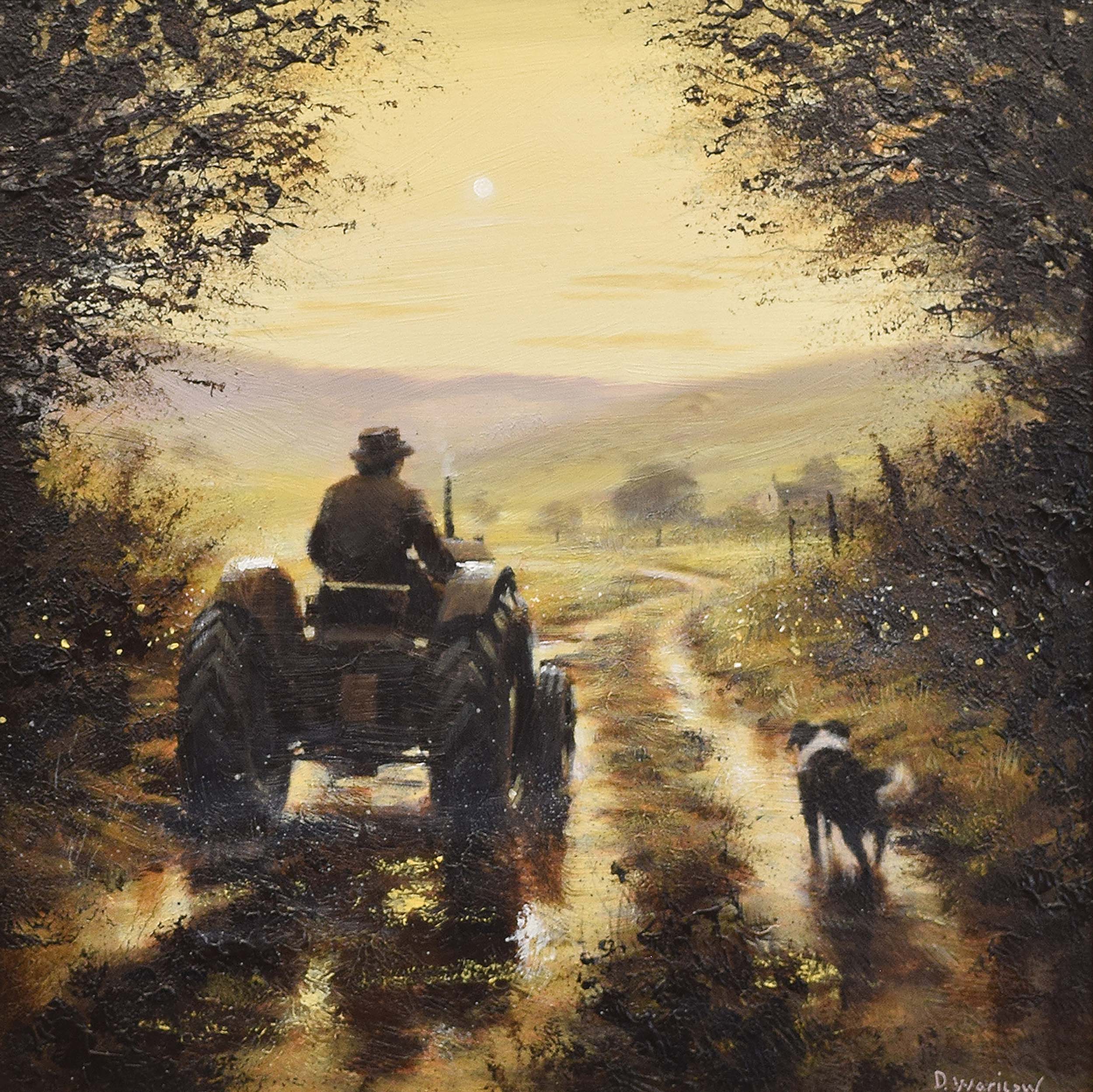 David Warilow - The Farmer And His Dog - Original Framed Painting by David Warilow
